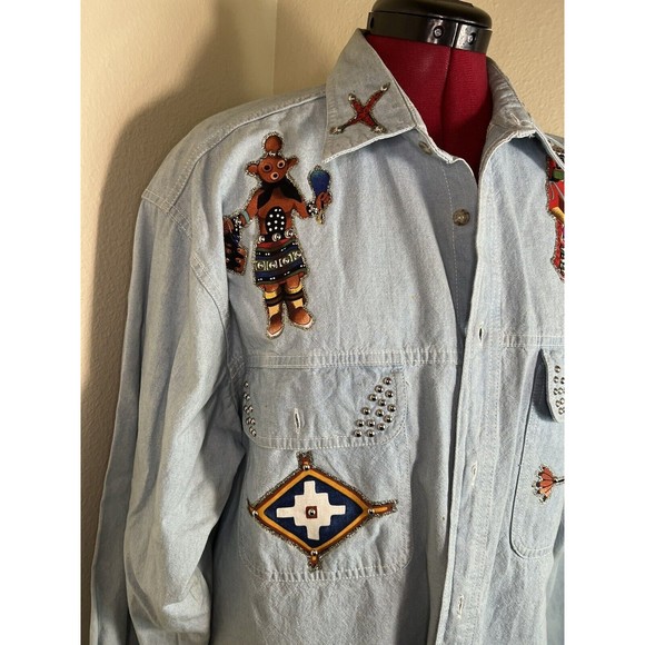 Vtg Haleman American Jeans Native‎ American Denim Button Down Shirt Men's Sz L - Picture 3 of 10